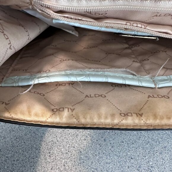 Aldo Glenda Croc Embossed Light Blue Satchel Gold Hardware Detail Shoulder Bag - Picture 6 of 12